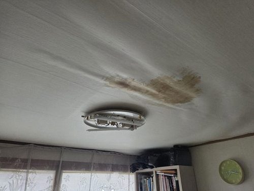 오산 누수탐지 아랫집 천장 얼룩 상태를 확인하는 현장 점검 장면