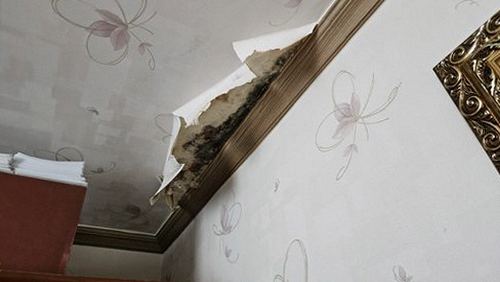 일산서구 누수탐지 배관 검사와 누수 보수 후 안방 천장 상태를 비교하는 장면